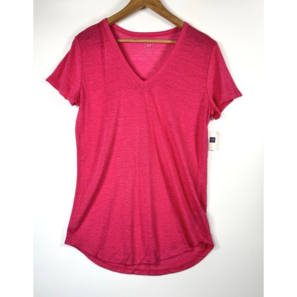 Gap Linen T‎ Shirt Womens Medium Pink V Neck Palm Springs Lightweight Top Casual